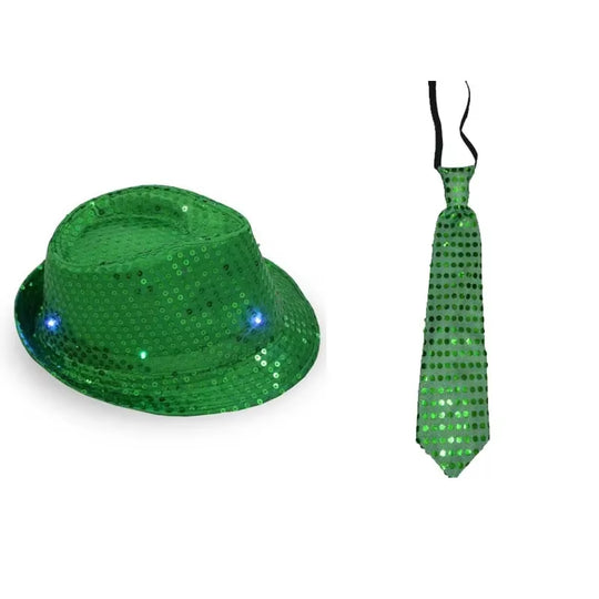 LED Light Sequin Fedora Hat Jazz Hats Cap Bow Tie Party Costume for Kids Girl Boy Men Women Birthday Wedding Festival
