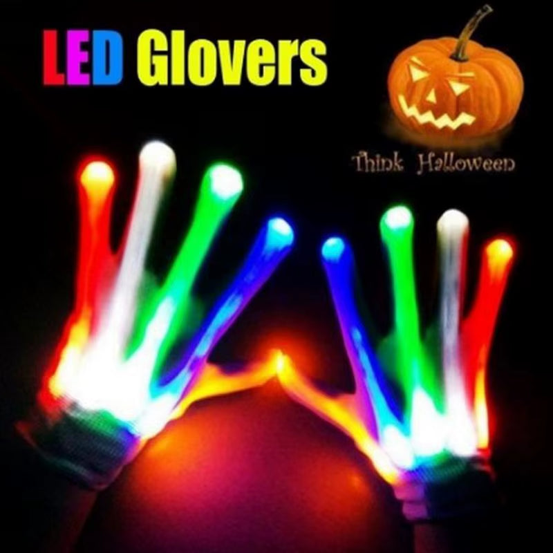 LED Gloves Neon Guantes Glowing Halloween Party Light Props Luminous Flashing Skull Gloves Stage Costume Christmas Supplies