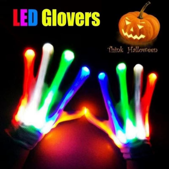 LED Gloves Neon Guantes Glowing Halloween Party Light Props Luminous Flashing Skull Gloves Stage Costume Christmas Supplies