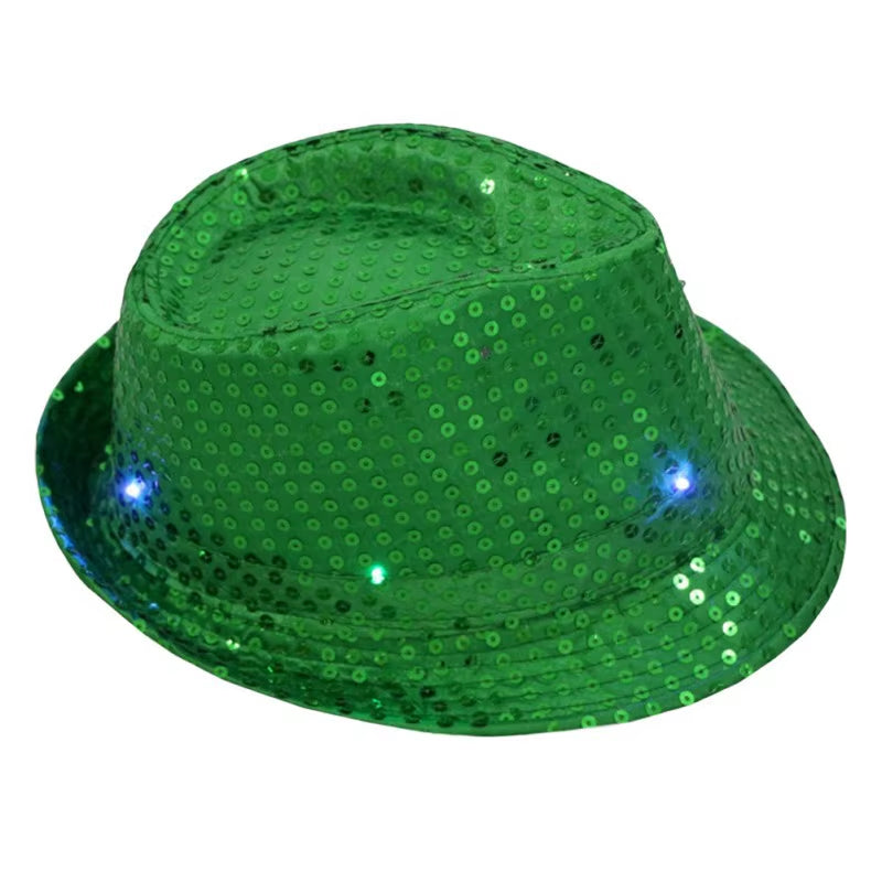 LED Flashing Jazz Cap Unisex Adult Hip Hop Dance Show Jazz Hat Sequins Luminous Costumes Stage Dance Party Halloween Props