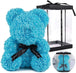 Blue Artificial Rose Flowers Bear 10 Inch Wedding Party Decoration Gift Box