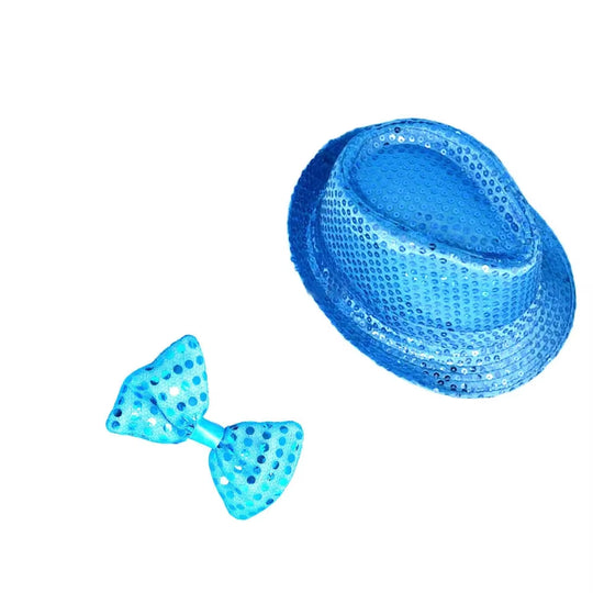LED Light Sequin Fedora Hat Jazz Hats Cap Bow Tie Party Costume for Kids Girl Boy Men Women Birthday Wedding Festival