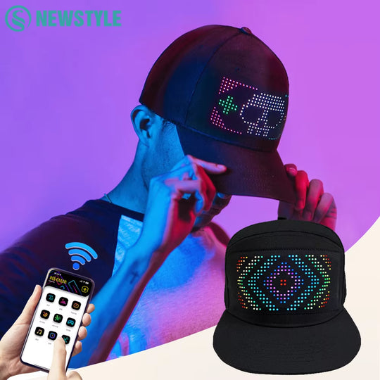 LED Hat Light Display Screen DIY Smart Pixel Matrix Baseball Hat Rechargeable Bluetooth APP Control Hip Hop Street Party Decor