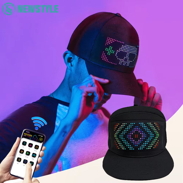 LED Hat Light Display Screen DIY Smart Pixel Matrix Baseball Hat Rechargeable Bluetooth APP Control Hip Hop Street Party Decor