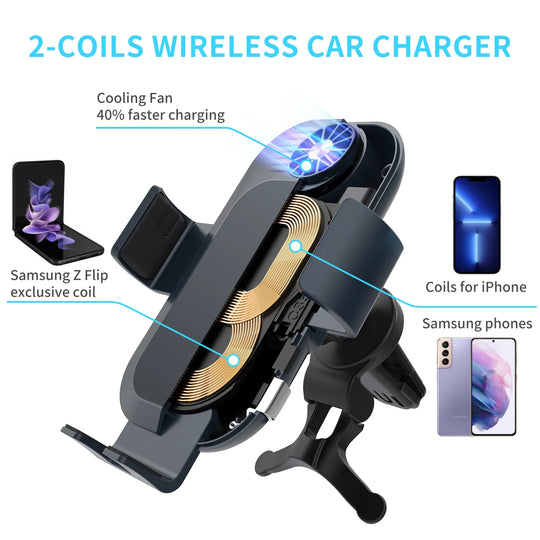 Automatic Clamping Car Wireless Charger for Samsung Galaxy Z Flip 5 4 3 Note20 9 Iphone 15 14 13 Max Air Vent Mount Phone Holder