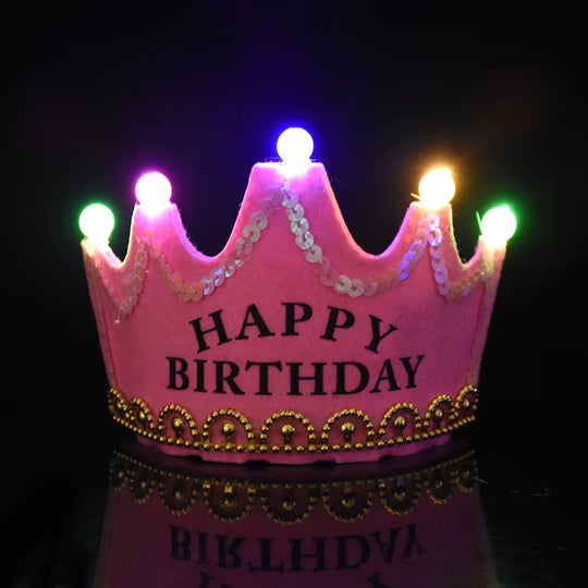 LED Crown Headband Happy Birthday Cap Girl Boy Luminous Hat Headband for Adult Kids Birthday Party Photo Props Decor Baby Shower