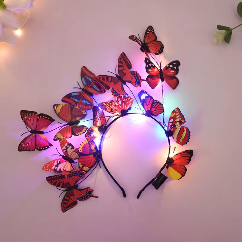 Glowing Butterfly Headband with LED Lights Baby Shower Birthday Decorations Girls Butterfly Hairbands Wedding Bridesmaids Gifts