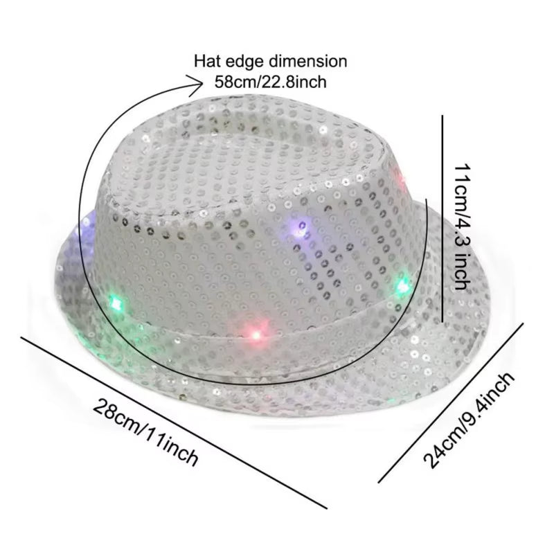LED Flashing Jazz Cap Unisex Adult Hip Hop Dance Show Jazz Hat Sequins Luminous Costumes Stage Dance Party Halloween Props