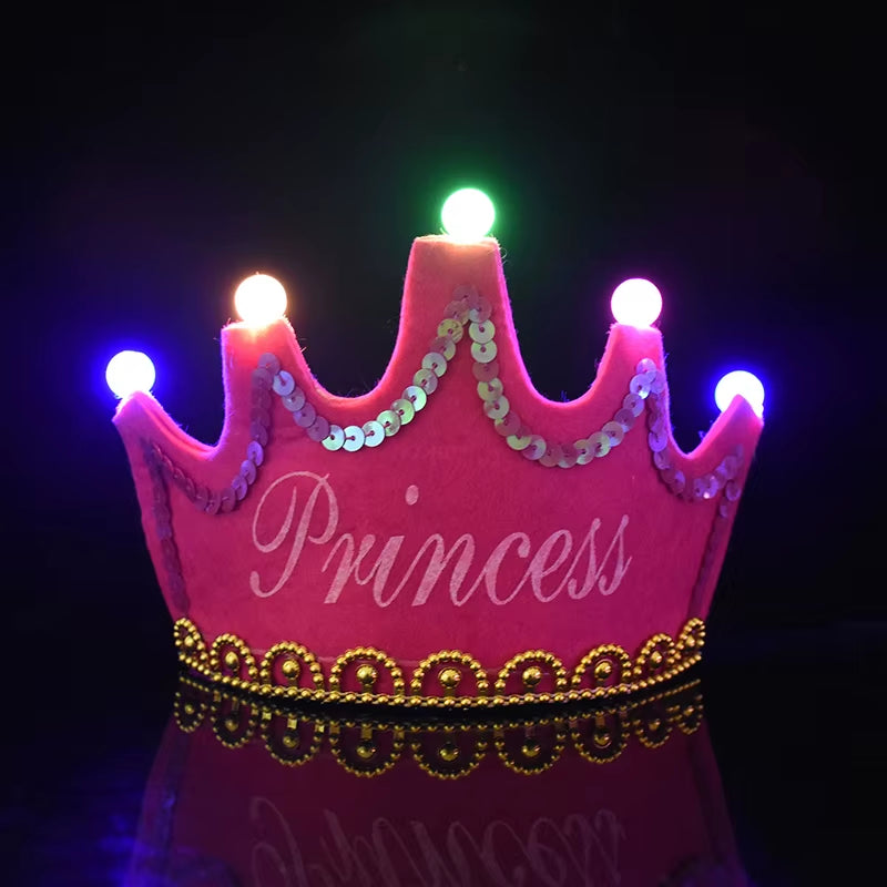LED Crown Headband Happy Birthday Cap Girl Boy Luminous Hat Headband for Adult Kids Birthday Party Photo Props Decor Baby Shower