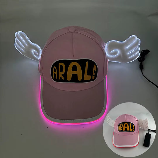 Kawaii Anime Dr.Slump LED Glowing Arale Baseball Hat Light up Cap with Angel Wings Birthday Party Neon Cosplay Hat Costume Gift
