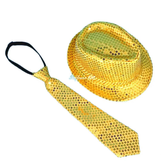 LED Light Sequin Fedora Hat Jazz Hats Cap Bow Tie Party Costume for Kids Girl Boy Men Women Birthday Wedding Festival