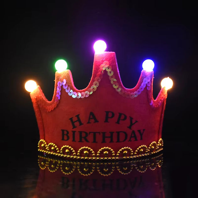 LED Crown Headband Happy Birthday Cap Girl Boy Luminous Hat Headband for Adult Kids Birthday Party Photo Props Decor Baby Shower