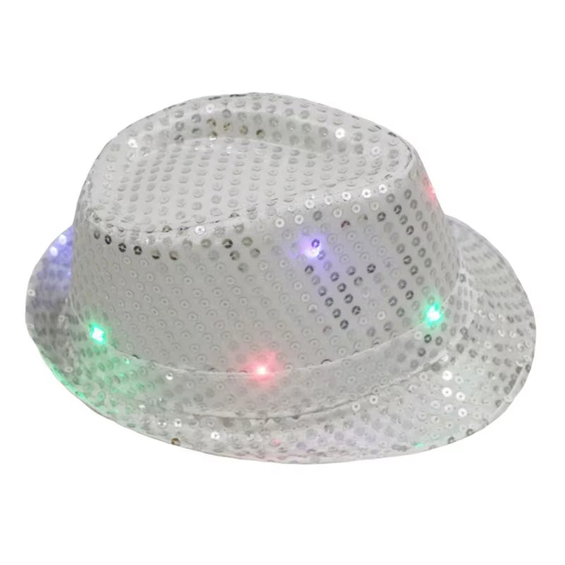 LED Flashing Jazz Cap Unisex Adult Hip Hop Dance Show Jazz Hat Sequins Luminous Costumes Stage Dance Party Halloween Props