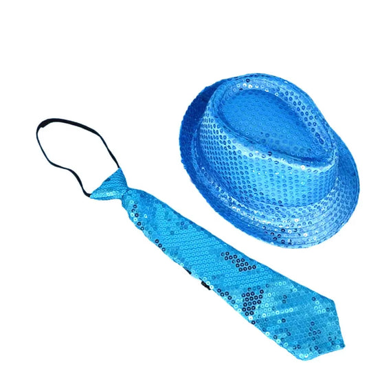 LED Light Sequin Fedora Hat Jazz Hats Cap Bow Tie Party Costume for Kids Girl Boy Men Women Birthday Wedding Festival
