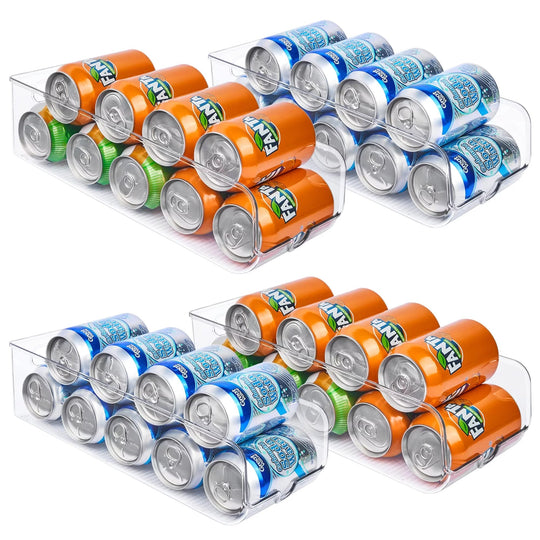 4 Pack Soda Can Organizer,  Drink Can Holder for Refrigerator, Pantry, Fridge Can Dispenser, Clear