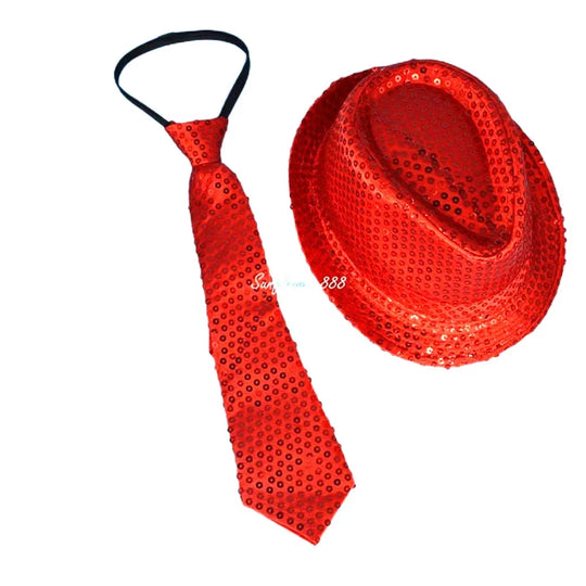 LED Light Sequin Fedora Hat Jazz Hats Cap Bow Tie Party Costume for Kids Girl Boy Men Women Birthday Wedding Festival