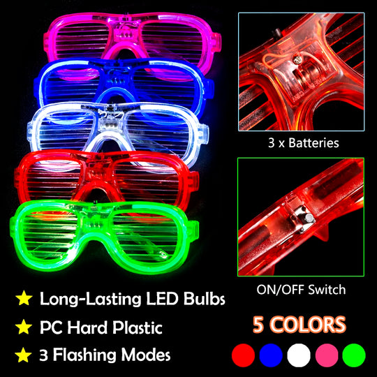 5/25 Pcs Light up LED Glasses Bulk 5 Colors Glow Glasses Glow in the Dark Party Supplies Neon Party Favors for Kids Adults