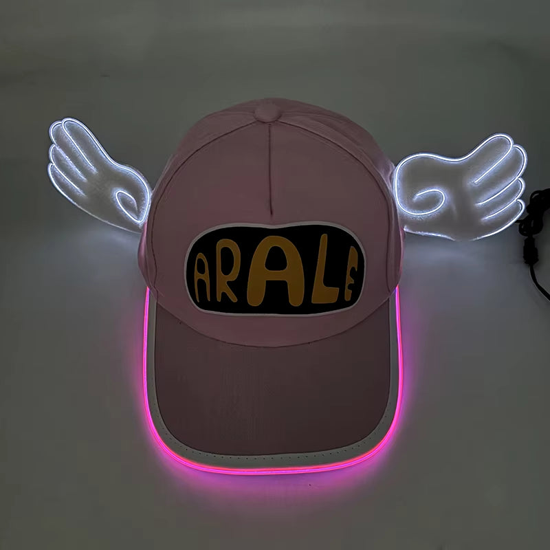 Kawaii Anime Dr.Slump LED Glowing Arale Baseball Hat Light up Cap with Angel Wings Birthday Party Neon Cosplay Hat Costume Gift