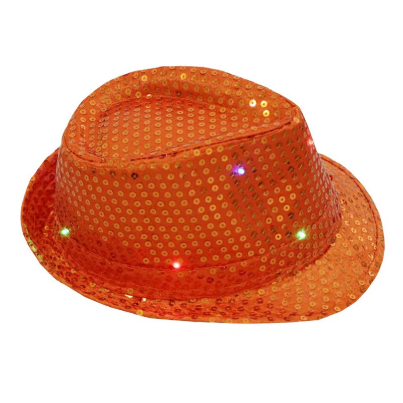 LED Flashing Jazz Cap Unisex Adult Hip Hop Dance Show Jazz Hat Sequins Luminous Costumes Stage Dance Party Halloween Props