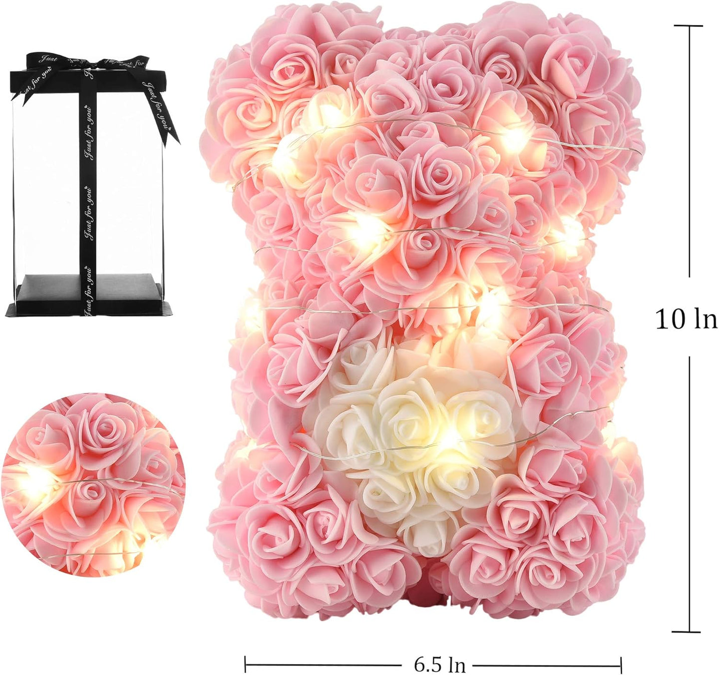 Rose Flower Bear -Unique Gifts- Rose Bear - Birthday Gift for Women, Rose Teddy Bear, Mothers, Etc. -10 Inches (Light Pink, 10Inch)