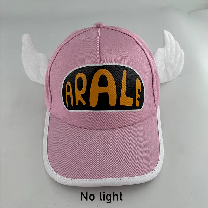 Kawaii Anime Dr.Slump LED Glowing Arale Baseball Hat Light up Cap with Angel Wings Birthday Party Neon Cosplay Hat Costume Gift