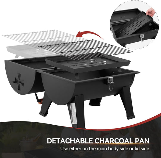 Portable Charcoal Grill with Two 217 Sq. In. Cooking Area, 20-Inch Tabletop BBQ Grill, Outdoor Barbeque Cooking for Camp, Travel, Picnic, Tailgate, Black, CC1619-SC