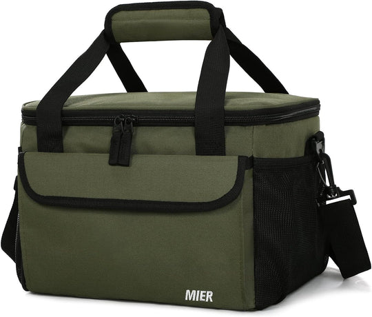 Large Lunch Box for Men, Insulated Lunch Bags Soft Coolers Bag with Shoulder Strap for Adults Work Beach Picnic Travel, 18 Cans, Army Green