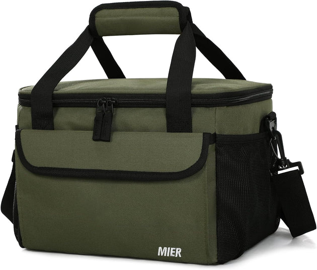 Large Lunch Box for Men, Insulated Lunch Bags Soft Coolers Bag with Shoulder Strap for Adults Work Beach Picnic Travel, 18 Cans, Army Green