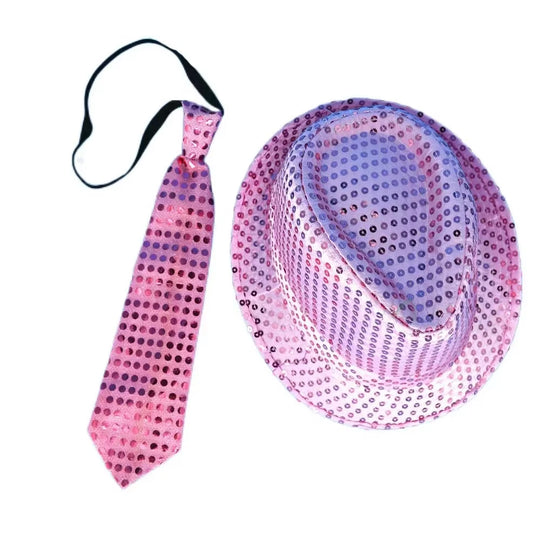 LED Light Sequin Fedora Hat Jazz Hats Cap Bow Tie Party Costume for Kids Girl Boy Men Women Birthday Wedding Festival