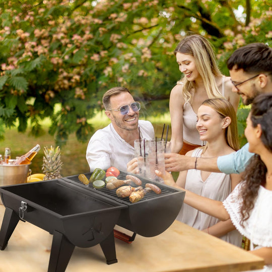 Portable Charcoal Grill with Two 217 Sq. In. Cooking Area, 20-Inch Tabletop BBQ Grill, Outdoor Barbeque Cooking for Camp, Travel, Picnic, Tailgate, Black, CC1619-SC