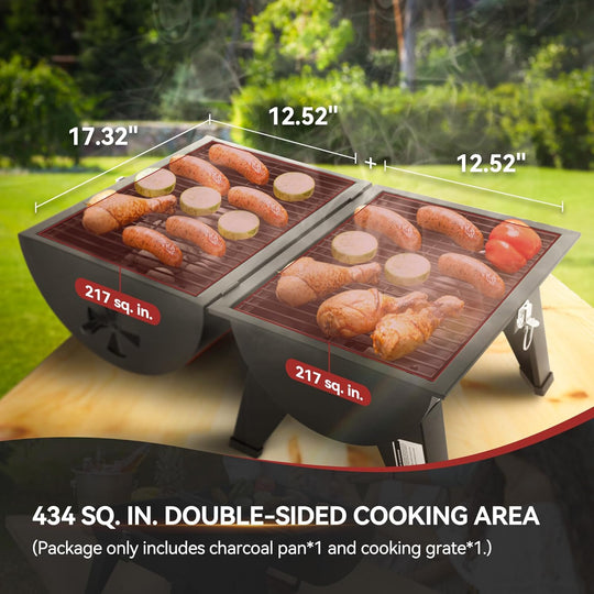 Portable Charcoal Grill with Two 217 Sq. In. Cooking Area, 20-Inch Tabletop BBQ Grill, Outdoor Barbeque Cooking for Camp, Travel, Picnic, Tailgate, Black, CC1619-SC