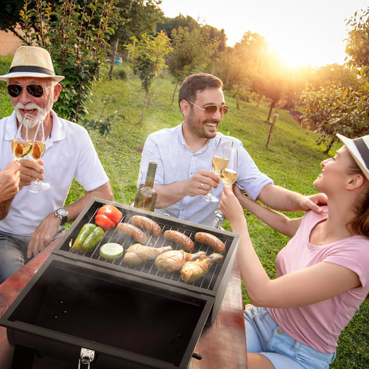 Portable Charcoal Grill with Two 217 Sq. In. Cooking Area, 20-Inch Tabletop BBQ Grill, Outdoor Barbeque Cooking for Camp, Travel, Picnic, Tailgate, Black, CC1619-SC