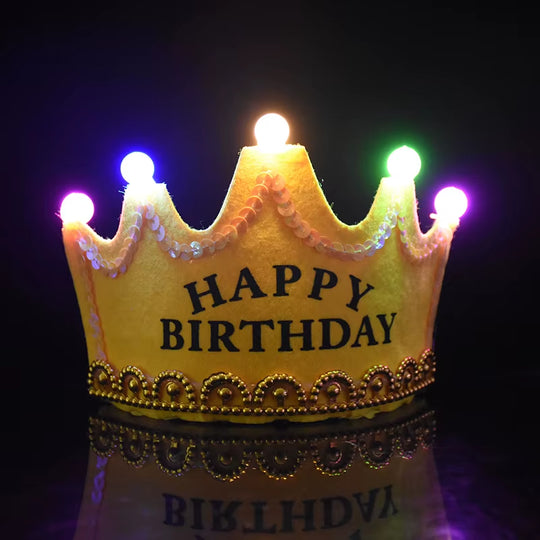 LED Crown Headband Happy Birthday Cap Girl Boy Luminous Hat Headband for Adult Kids Birthday Party Photo Props Decor Baby Shower