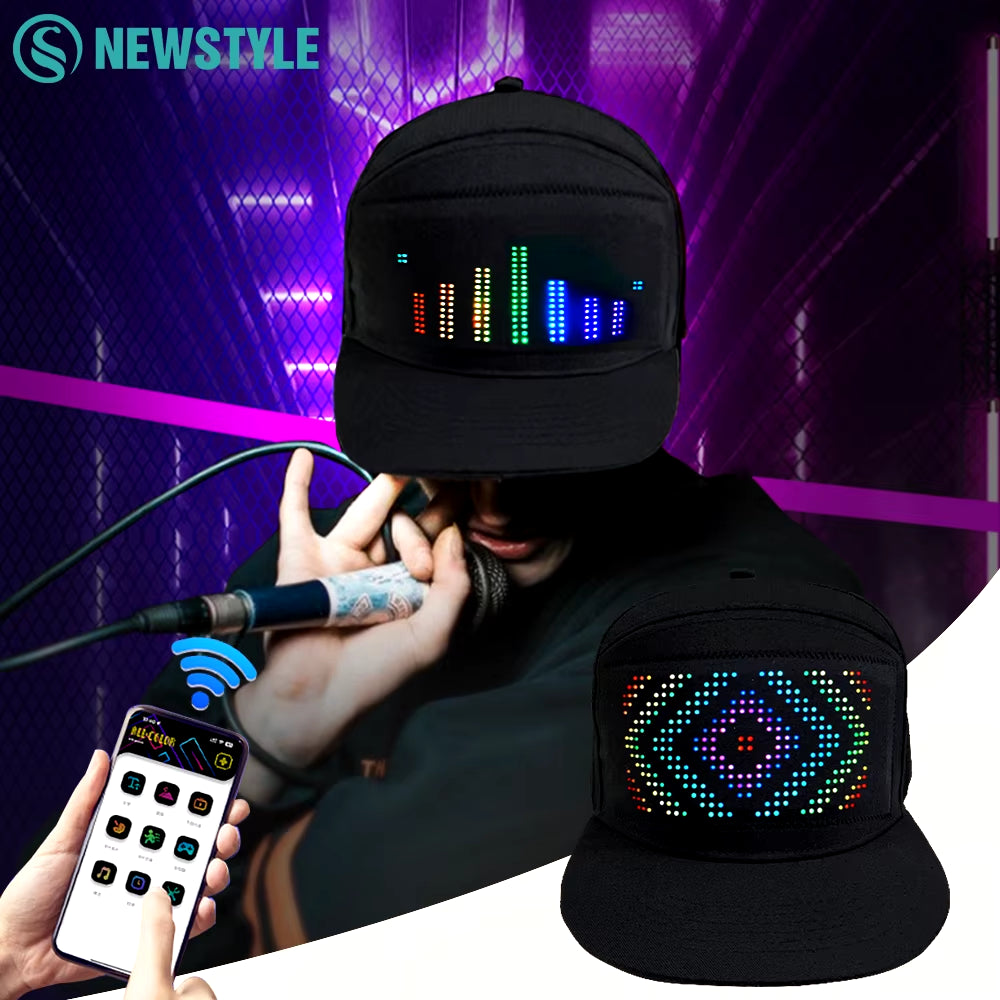 DIY LED Light Display Screen Smart Matrix Hat APP Controlled Display Signs Caps Bluetooth Baseball Hat Hip Hop Party Cool Decor