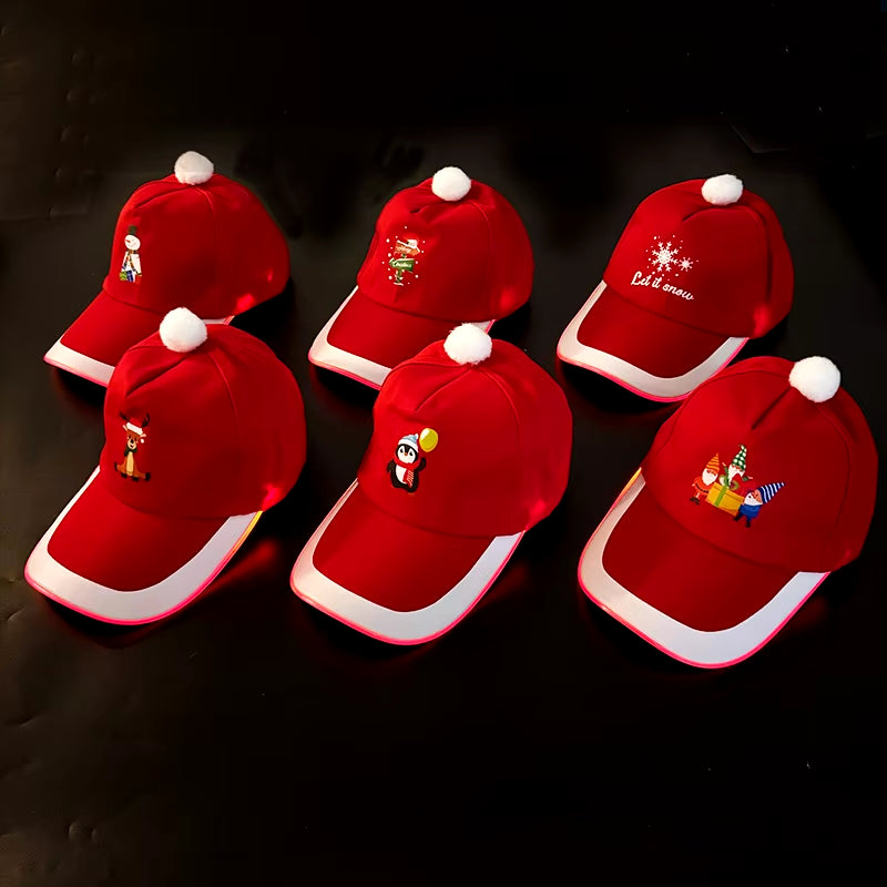 LED Christmas Baseball Hat Christmas Tree Snowman Pattern Men'S and Women'S Baseball Caps Christmas Happy near Year Light Hat
