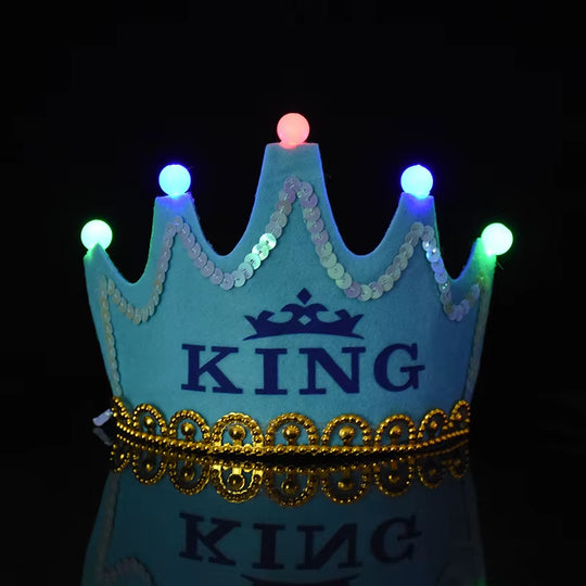 LED Crown Headband Happy Birthday Cap Girl Boy Luminous Hat Headband for Adult Kids Birthday Party Photo Props Decor Baby Shower