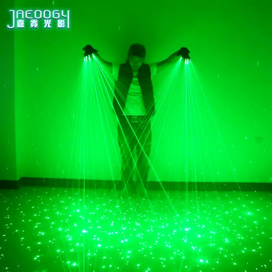 Green Gypsophila Laser Beam LED Stage Gloves, Luminous Costumes, Dance Performance, New, 532Nm, 4Pcs