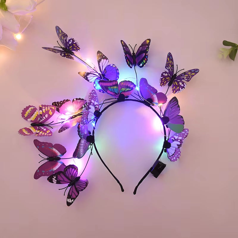 Glowing Butterfly Headband with LED Lights Baby Shower Birthday Decorations Girls Butterfly Hairbands Wedding Bridesmaids Gifts