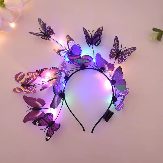 Glowing Butterfly Headband with LED Lights Baby Shower Birthday Decorations Girls Butterfly Hairbands Wedding Bridesmaids Gifts