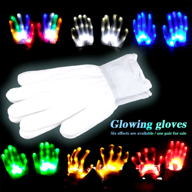 Halloween LED Gloves Neon Glowing Party Light Props Luminous Flashing Skull Gloves Stage Costume Christmas Children'S Day Gift