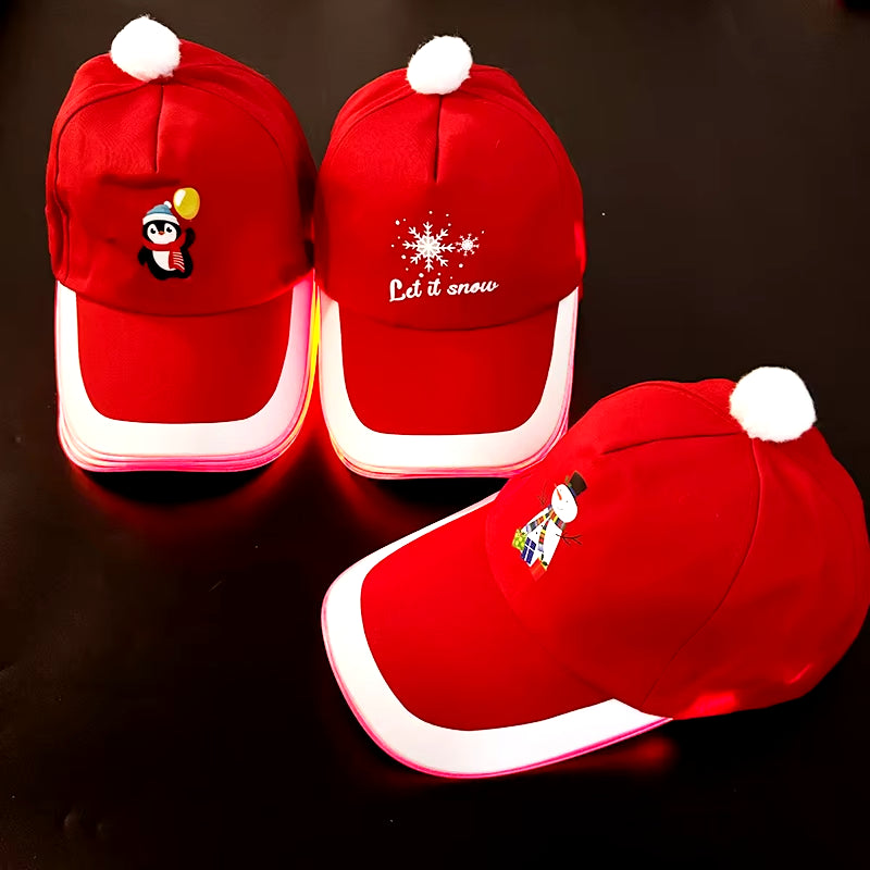 LED Christmas Baseball Hat Christmas Tree Snowman Pattern Men'S and Women'S Baseball Caps Christmas Happy near Year Light Hat