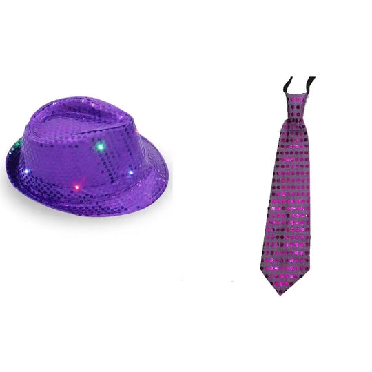 LED Light Sequin Fedora Hat Jazz Hats Cap Bow Tie Party Costume for Kids Girl Boy Men Women Birthday Wedding Festival