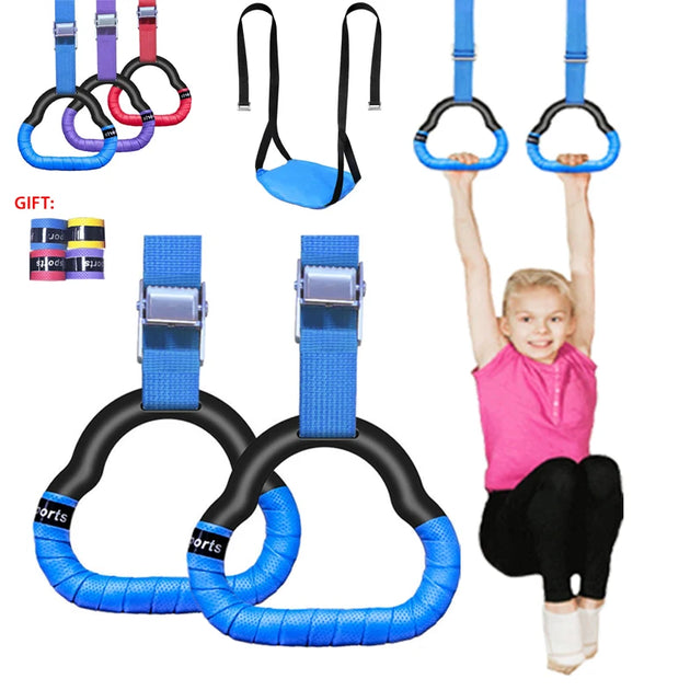 Gymnastics Rings Kid Sport Toy Non-Slip Gym Rings with Swing Adjustable Straps Pull-Up Workout Gymnastics Fitness Equipment Toy