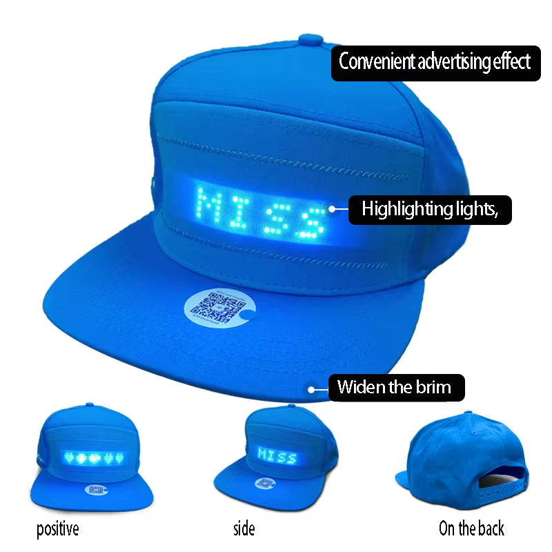 USB Rechargeable Unisex Baseball Cap Bluetooth APP Programmable LED Scrolling Message Display Board Hip Hop Street Snapback Hat
