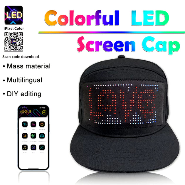 LED Hat Light Display Screen DIY Smart Pixel Matrix Baseball Hat Rechargeable Bluetooth APP Control Hip Hop Street Party Decor