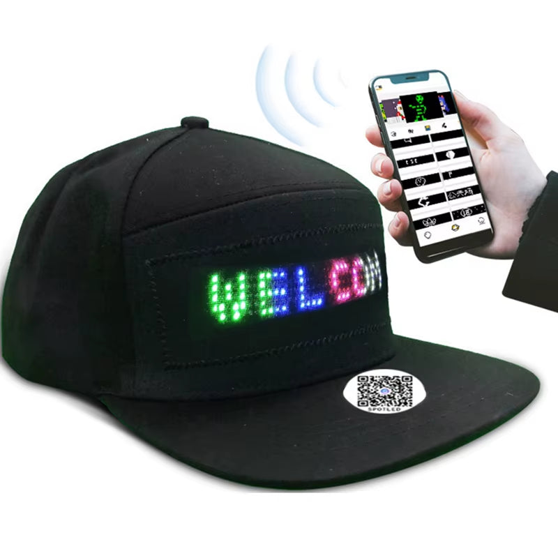 USB Rechargeable Unisex Baseball Cap Bluetooth APP Programmable LED Scrolling Message Display Board Hip Hop Street Snapback Hat