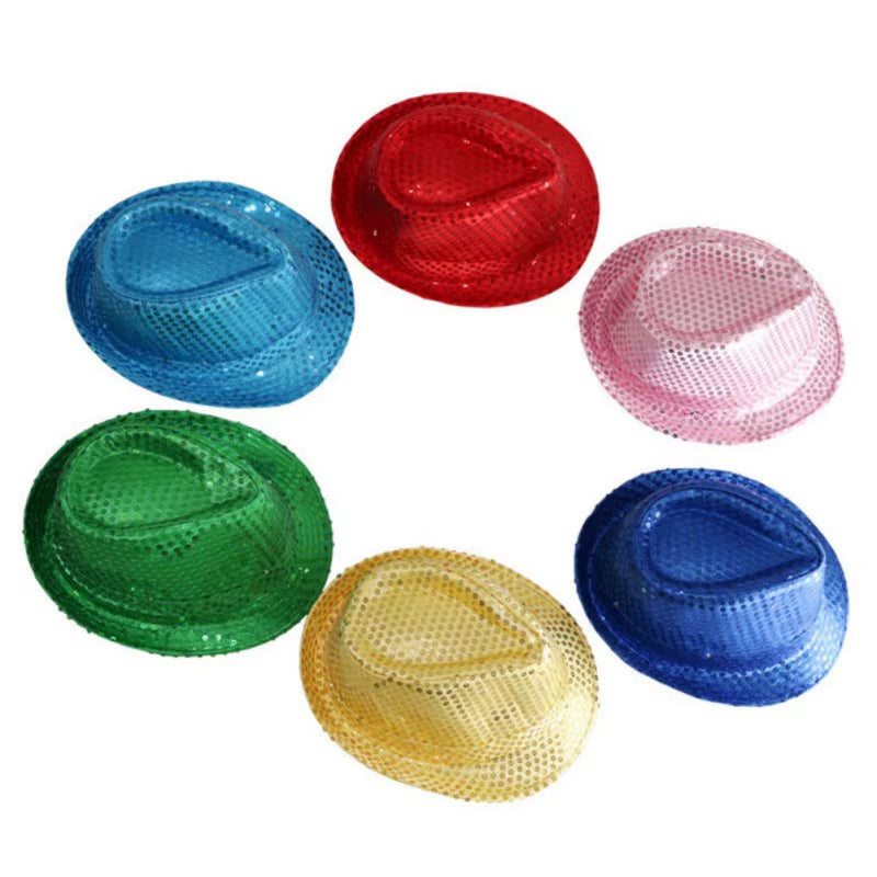 LED Flashing Jazz Cap Unisex Adult Hip Hop Dance Show Jazz Hat Sequins Luminous Costumes Stage Dance Party Halloween Props