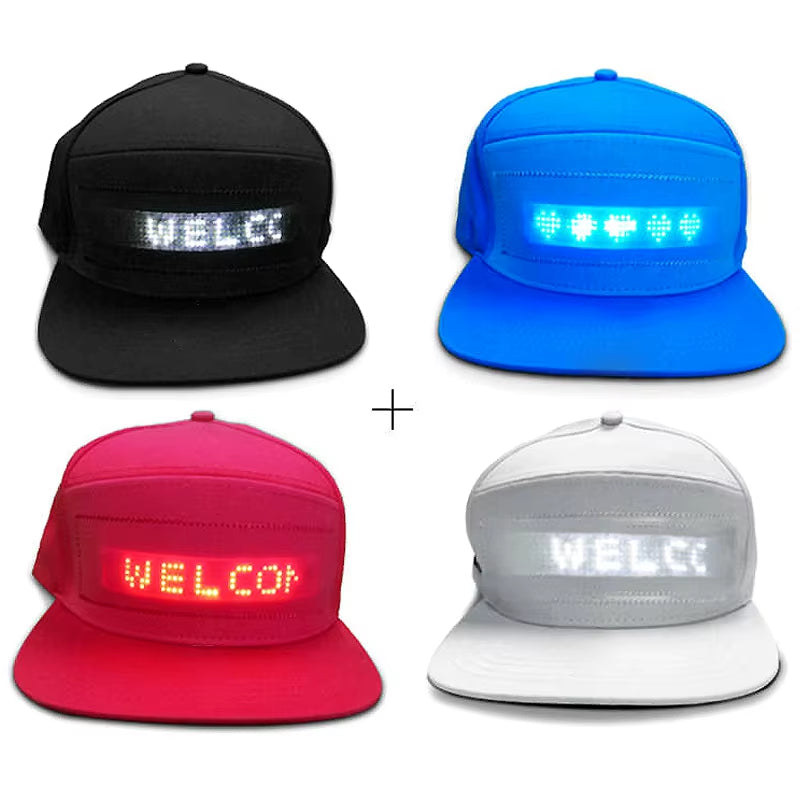 USB Rechargeable Unisex Baseball Cap Bluetooth APP Programmable LED Scrolling Message Display Board Hip Hop Street Snapback Hat