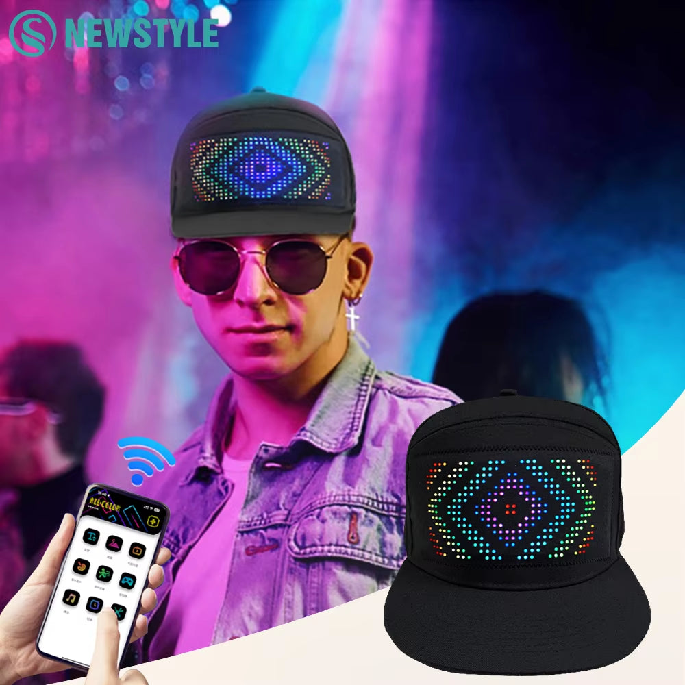 DIY LED Light Display Screen Smart Matrix Hat APP Controlled Display Signs Caps Bluetooth Baseball Hat Hip Hop Party Cool Decor