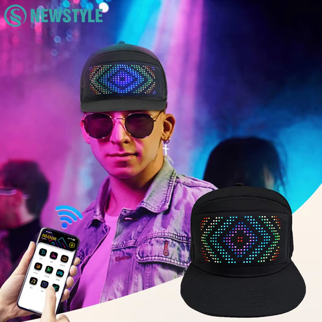DIY LED Light Display Screen Smart Matrix Hat APP Controlled Display Signs Caps Bluetooth Baseball Hat Hip Hop Party Cool Decor